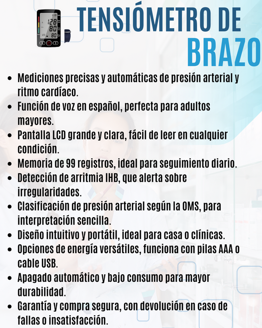 Tu Salud Primero - Tensiómetro de brazo con vos en español