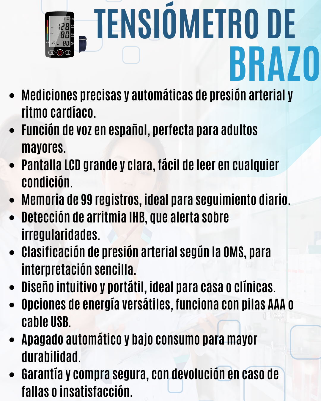 Tu Salud Primero -  Tensiómetro de brazo con vos en español